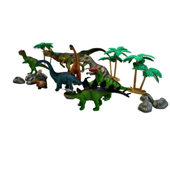 Plastic Toy Pre-historic Dinosaurs Hard Plastic Lot of 8 + Trees & Boulders - Picture 4 of 7